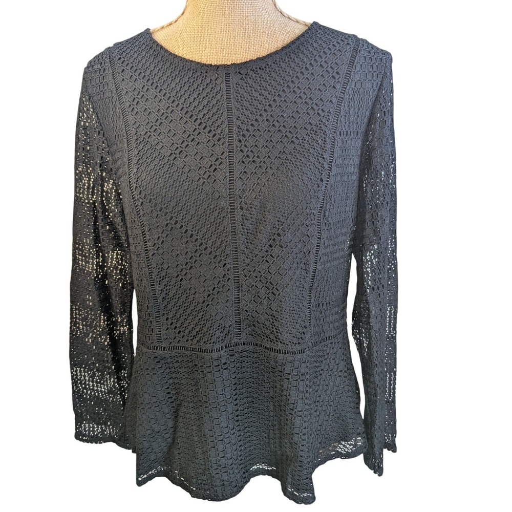 Banana Republic Black Lace Peplum Long Sleeve Top Women's‎ Size L